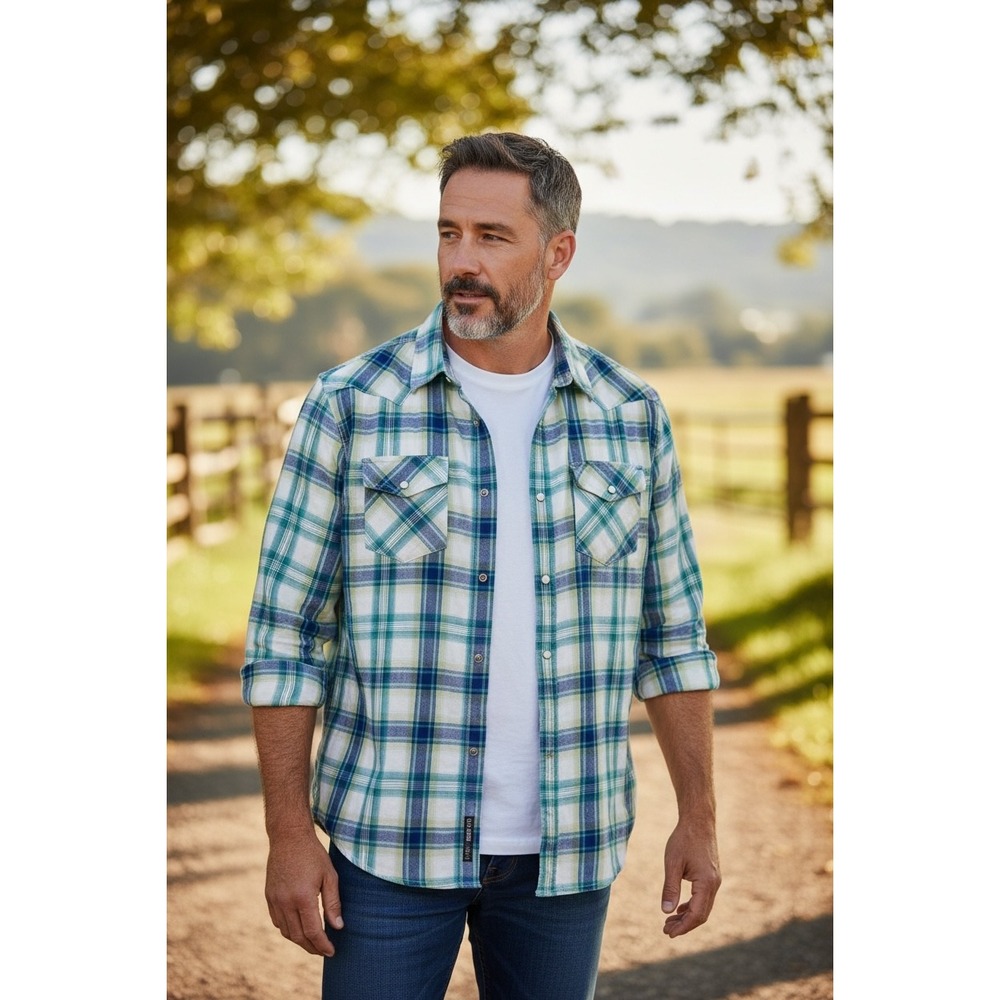 American Eagle Outfitters Mens‎ Plaid Long Sleeve Snap Western Shirt XL